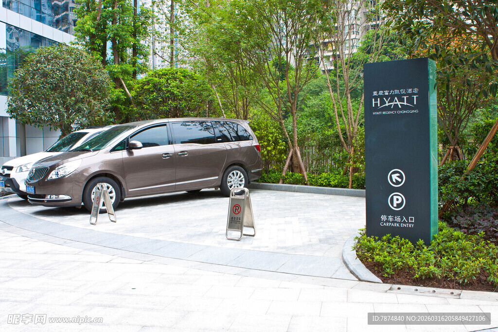 豪华商务车停于绿植环绕处