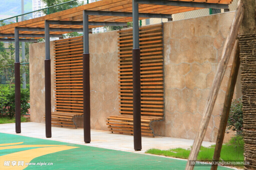 户外木质廊架景观