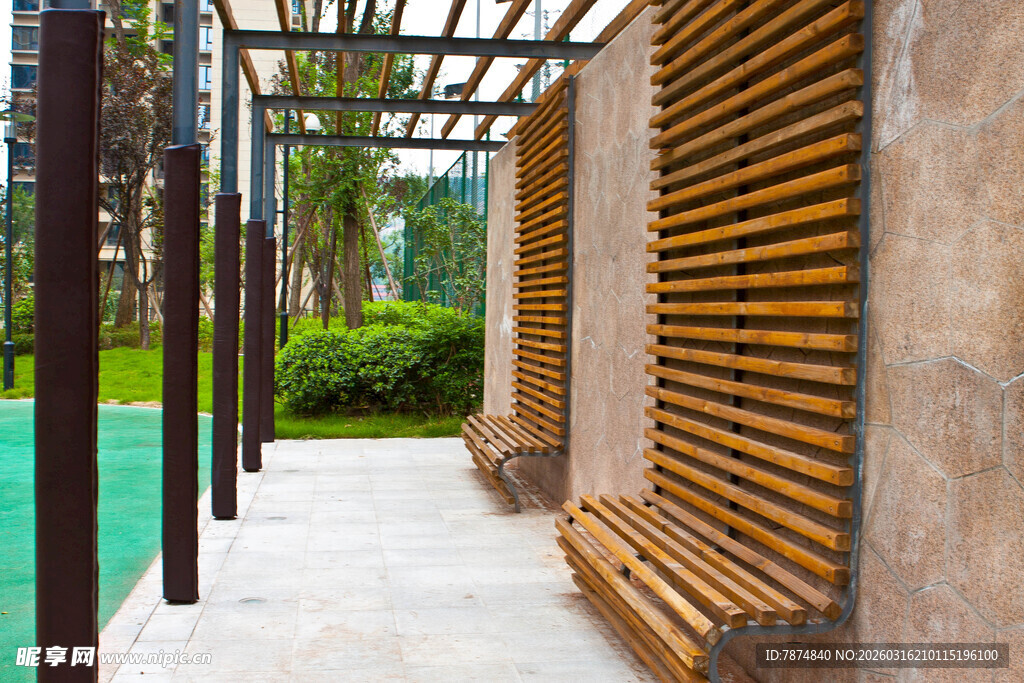 户外木质廊架景观