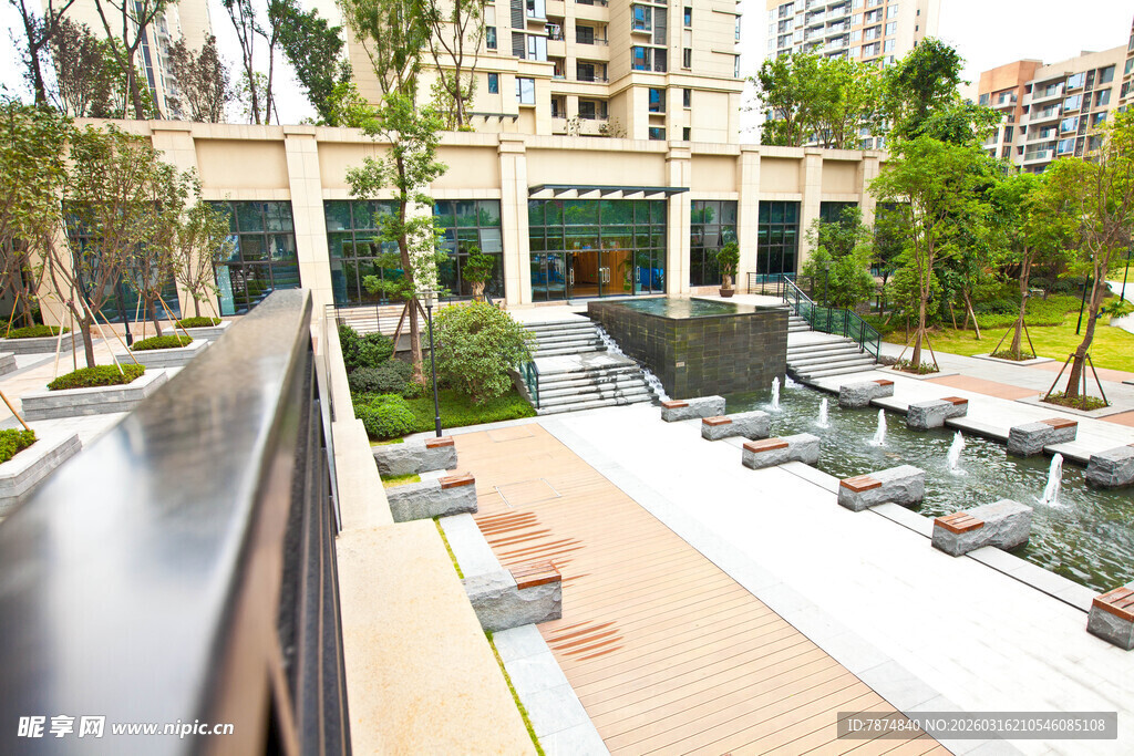 现代小区户外景观一角