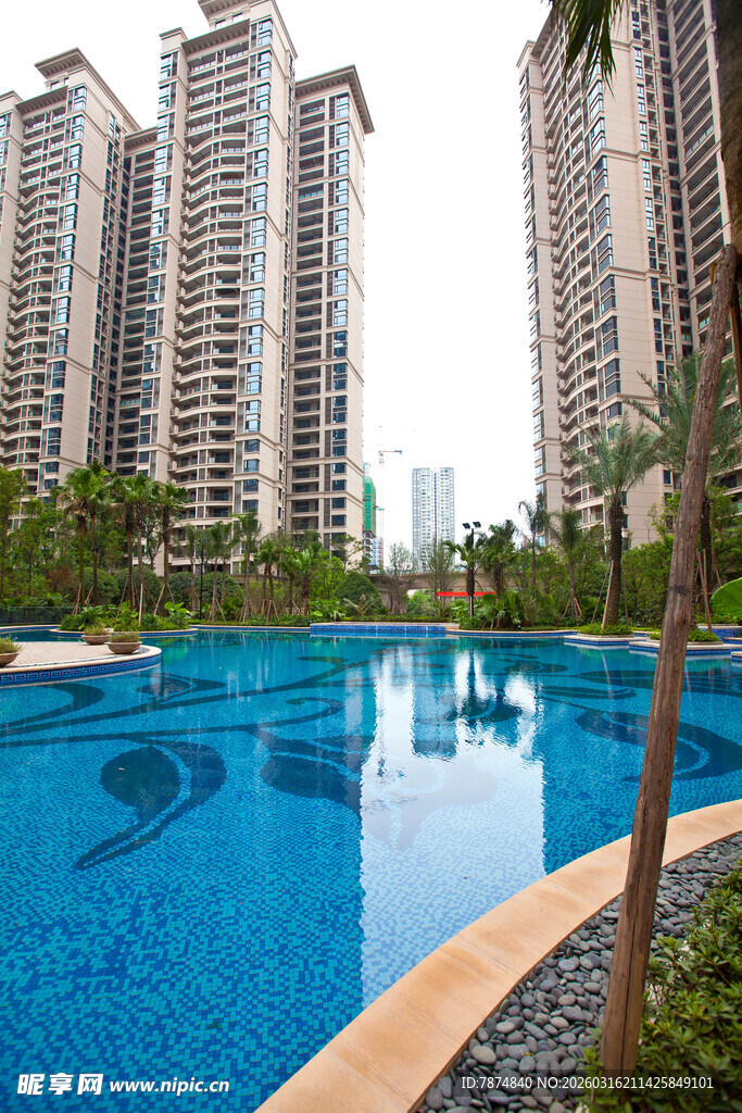 高档小区的清澈泳池景观