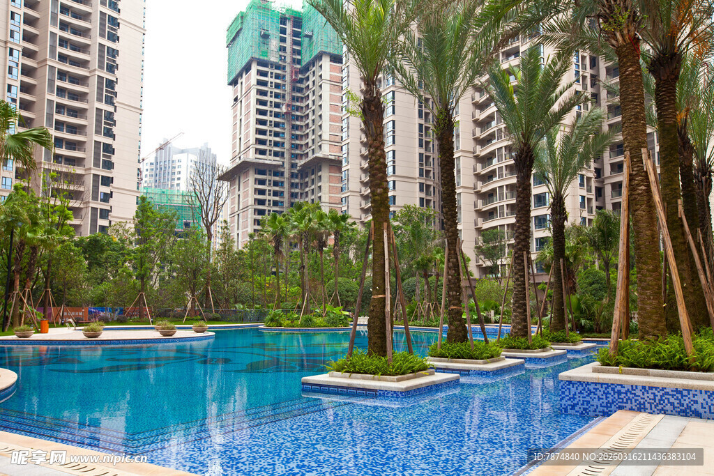 都市中的惬意泳池景观