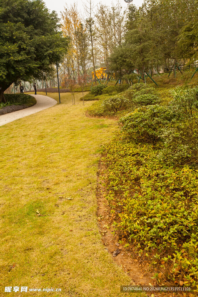 春日公园草地与绿植景观