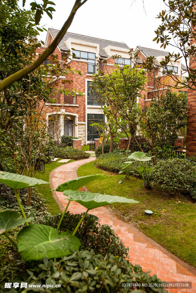 庭院绿植环绕的幽静小径