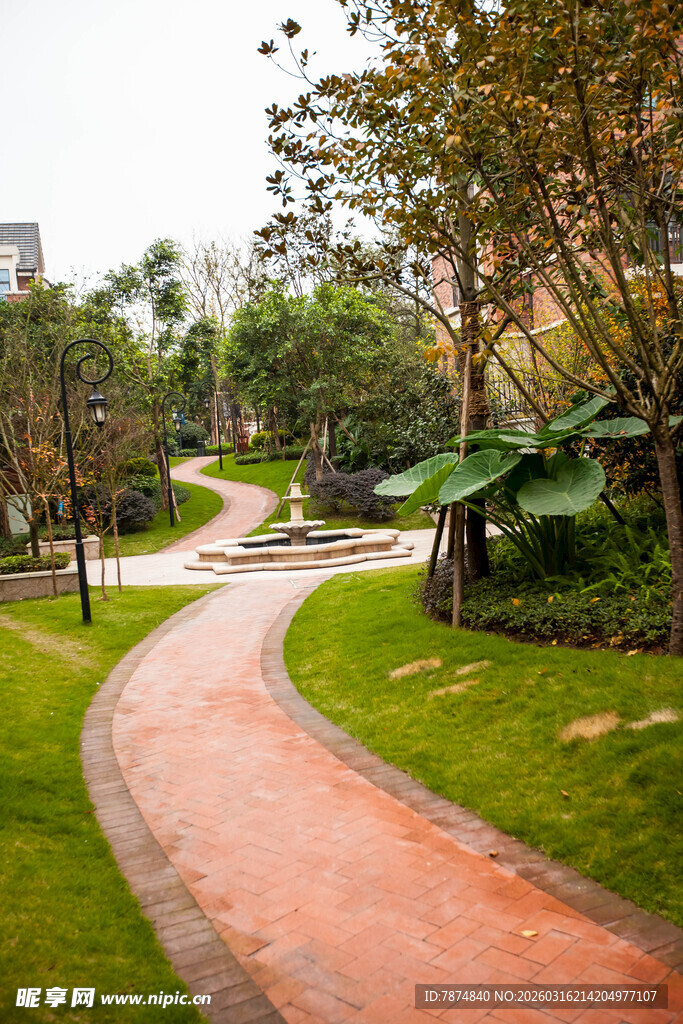 公园蜿蜒小径 绿植环绕