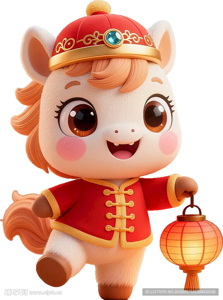 萌态小马提灯笼迎新春