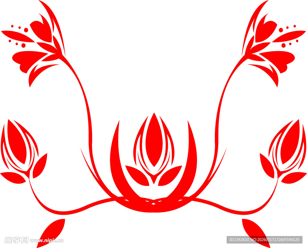 红色花卉装饰图案