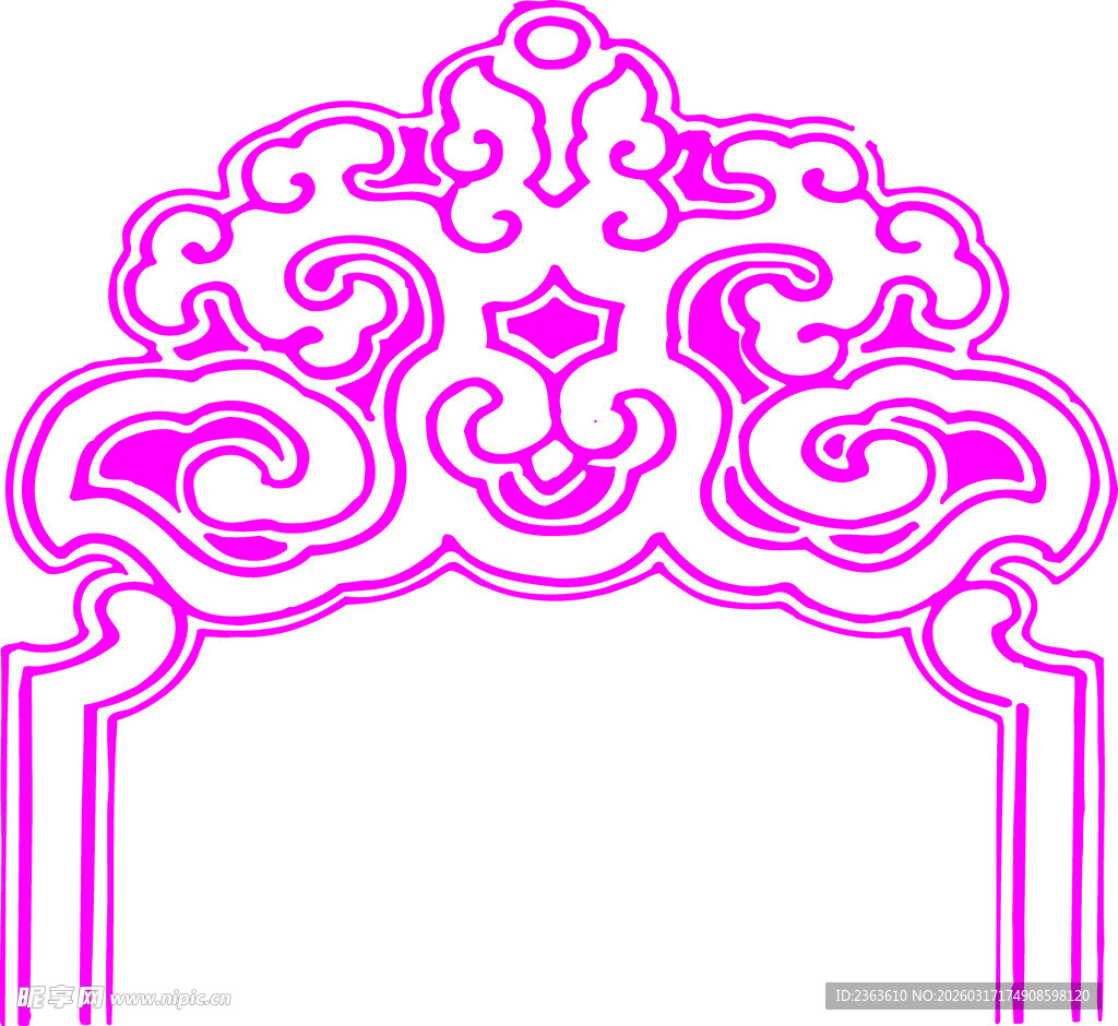 中式粉色花纹装饰门框