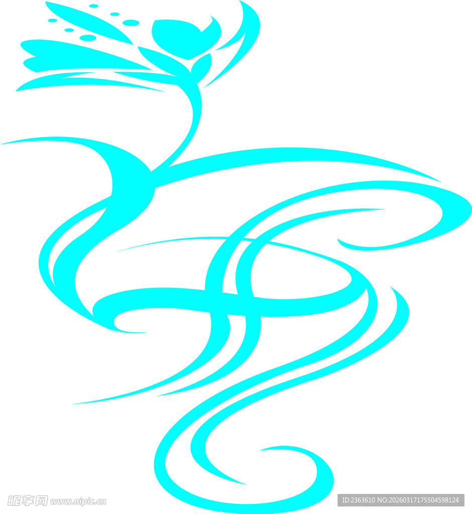 蓝色飘逸线条抽象艺术图案