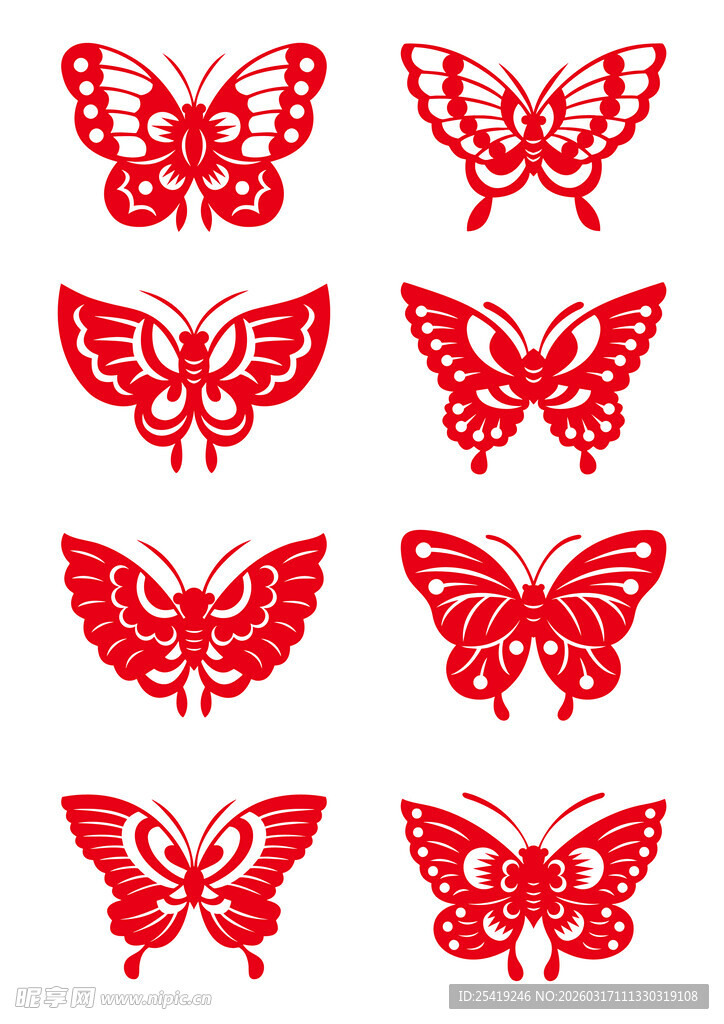 红色蝴蝶剪纸图案