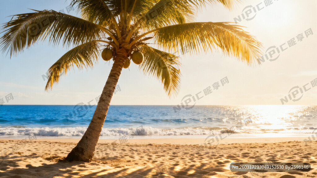 椰子树  海水  沙滩  