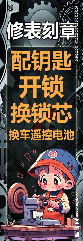 卡通人物展示各类锁具服务