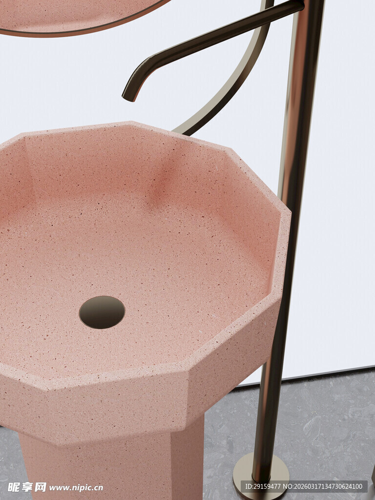 粉色八角洗手盆特写