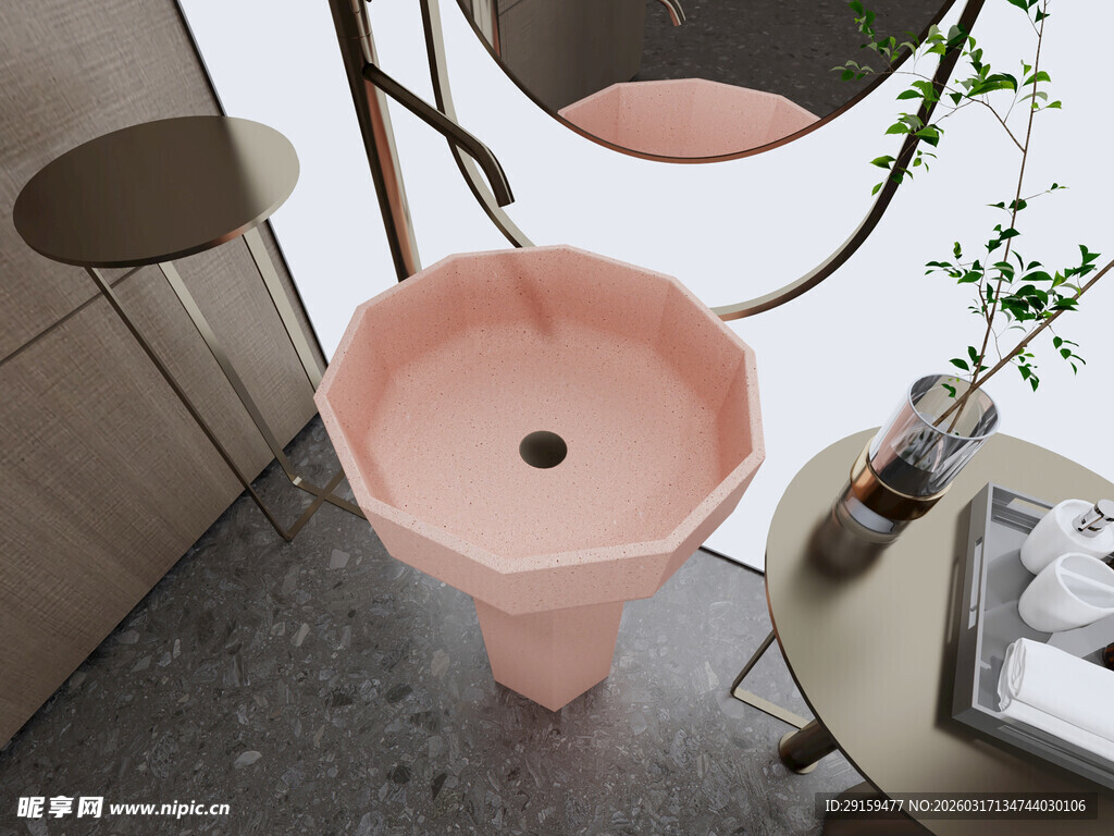 粉色八角洗手盆室内展示