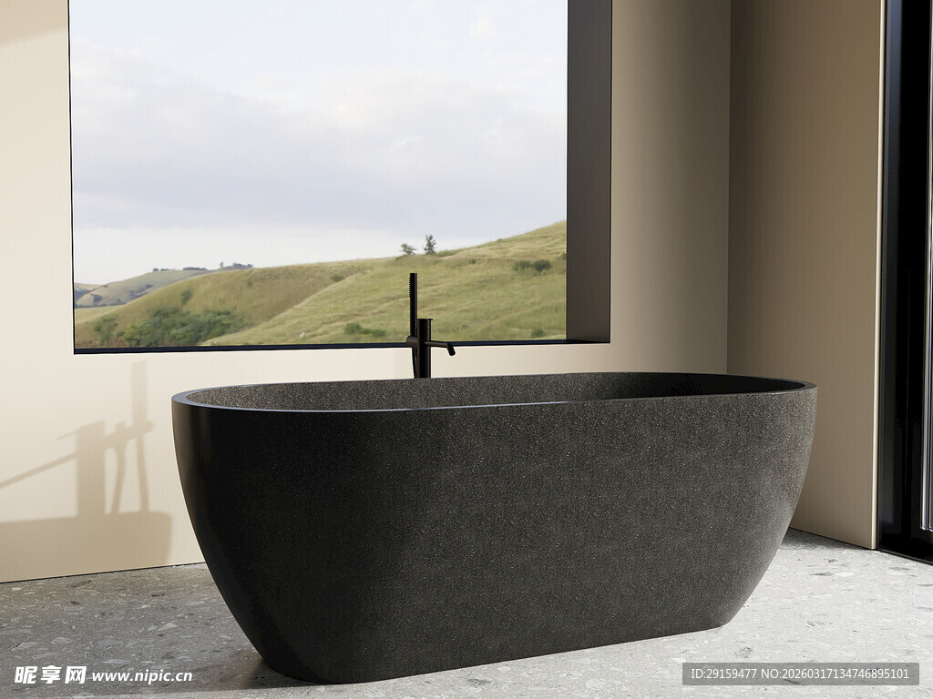 现代简约风格黑色独立浴缸