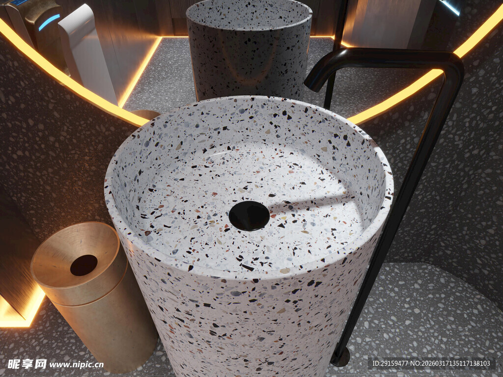 灰色多孔石材圆柱摆件