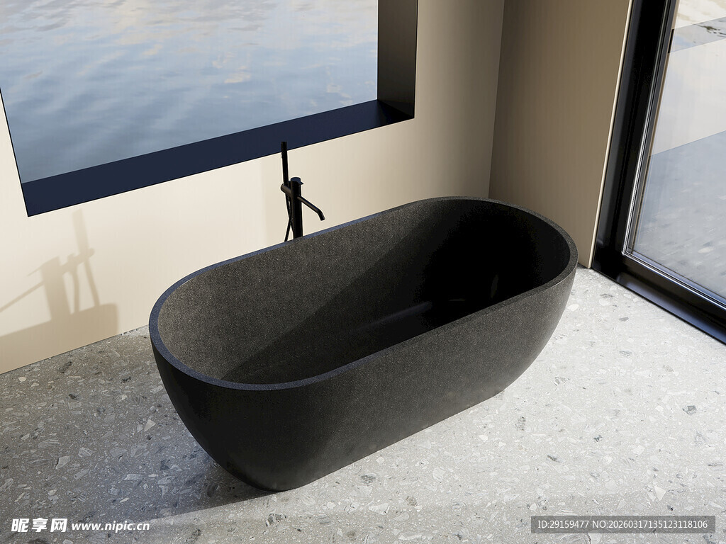 现代简约风黑色独立浴缸