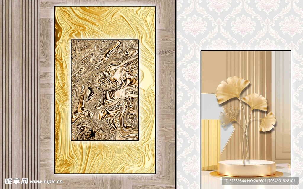 金色花卉装饰画展示