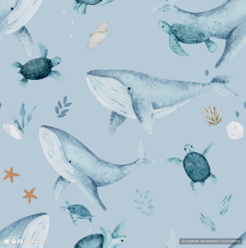 海洋生物无缝图案背景