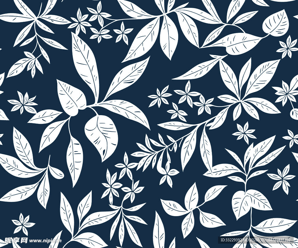 蓝底白花植物图案纹理