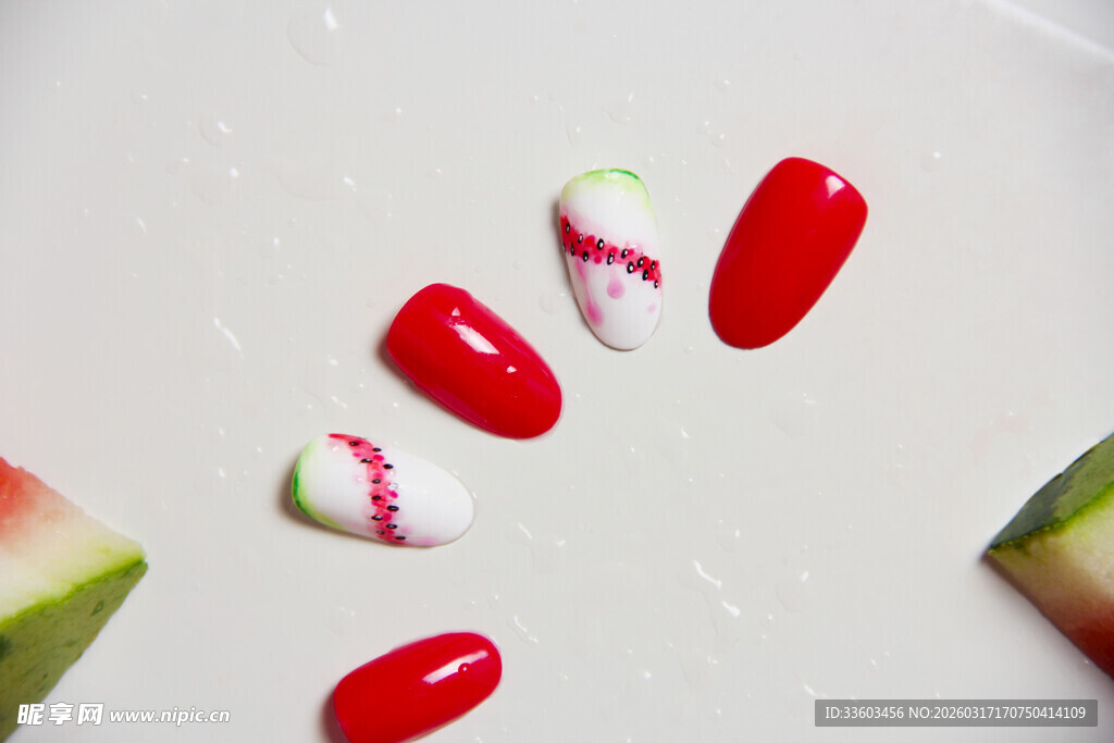 西瓜风美甲贴片展示