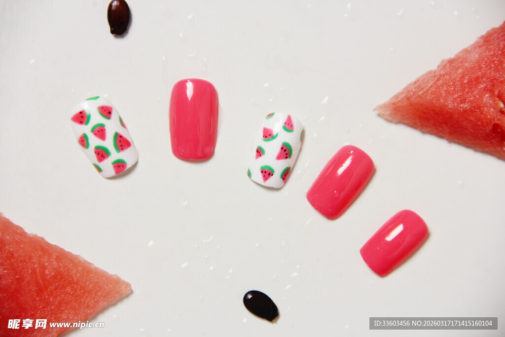 西瓜风美甲展示