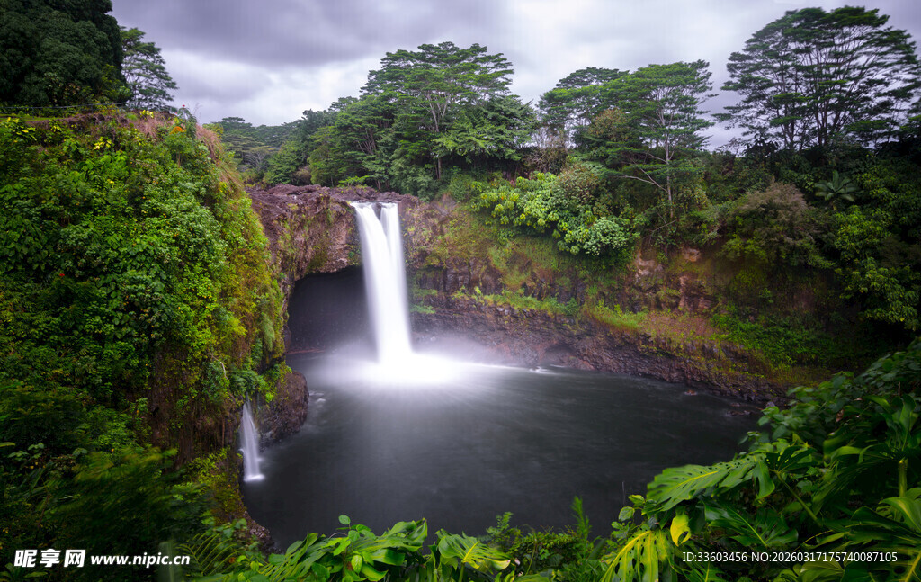 雨林中的壮观瀑布景观