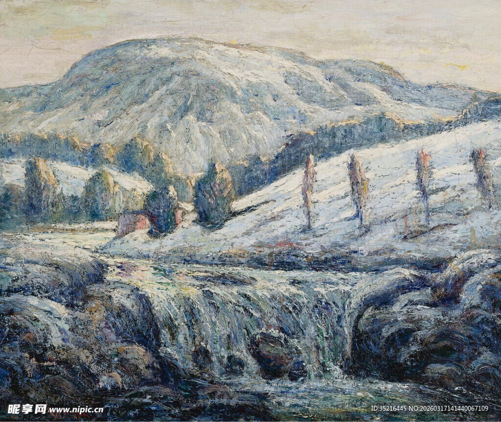 冬日雪覆山川风景图