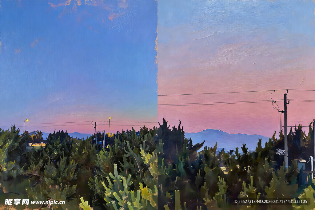 油画晚霞 背景图 装饰画