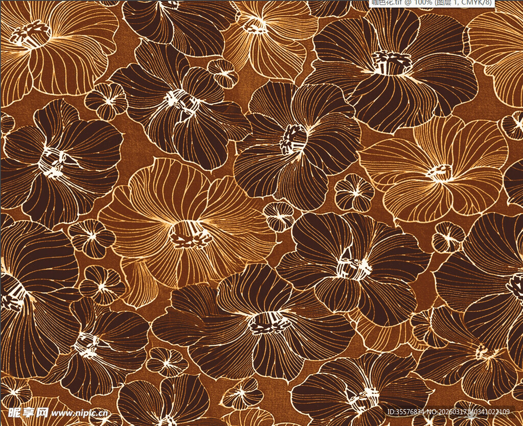 棕色花卉图案布料纹理