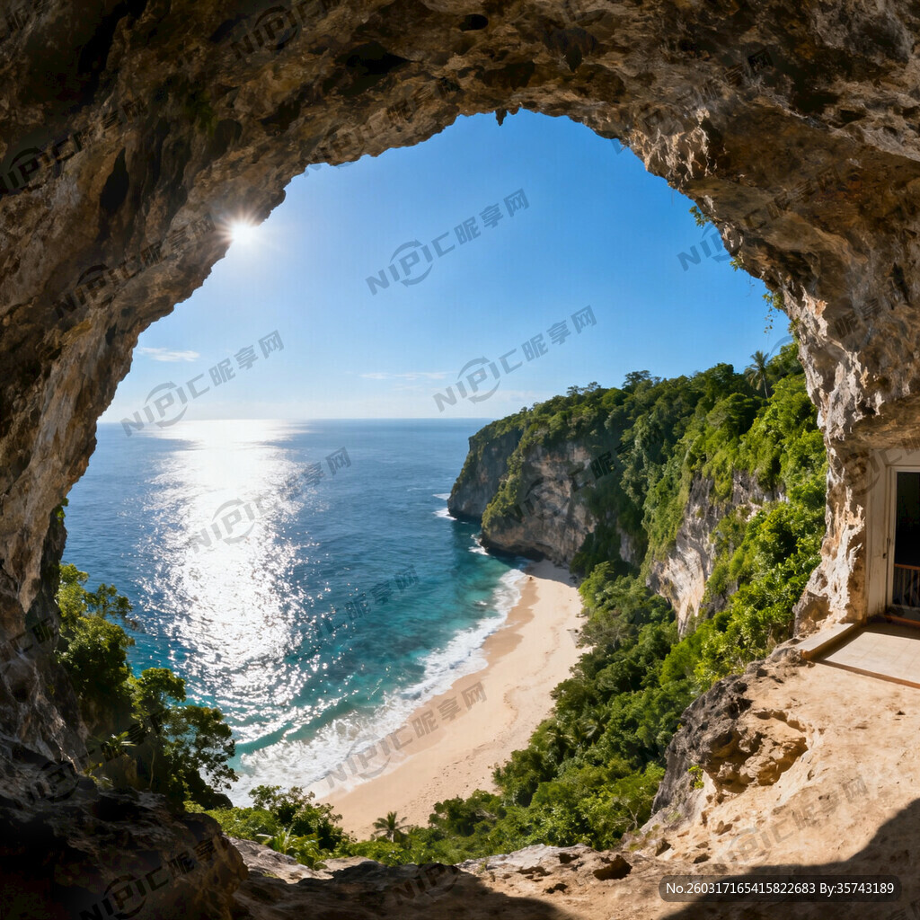 天然岩洞房间看出去的高空俯瞰悬