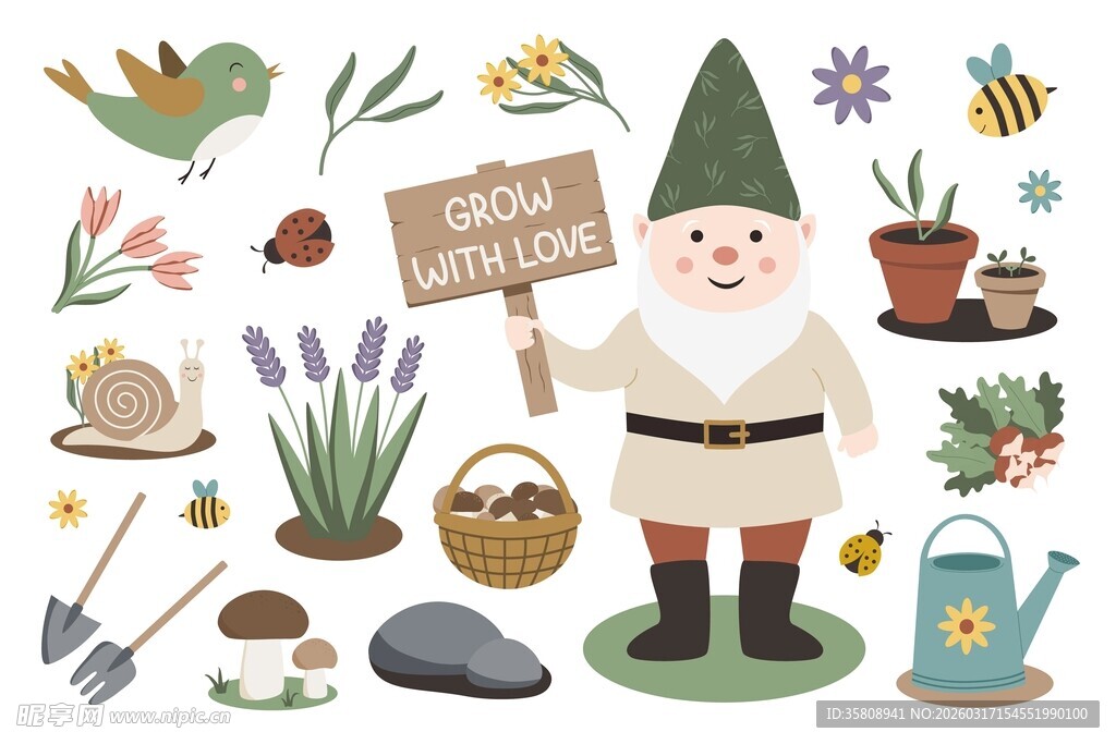 花园小矮人插画