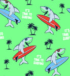 鲨鱼冲浪图案的绿色背景布料