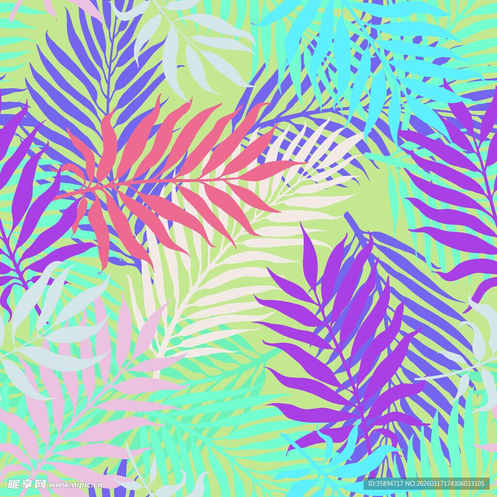 多彩热带植物叶片图案