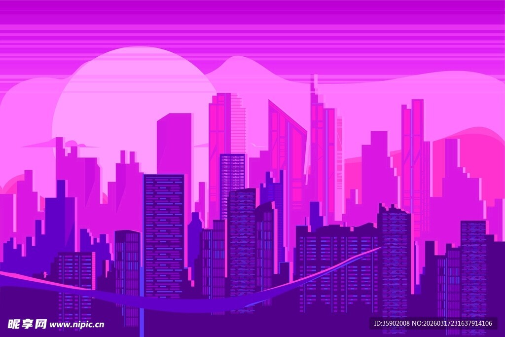 梦幻紫色都市天际线