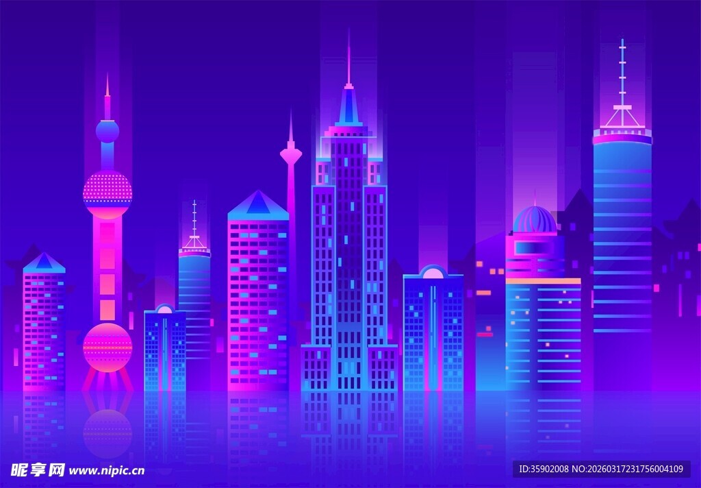 霓虹闪烁的未来都市景观