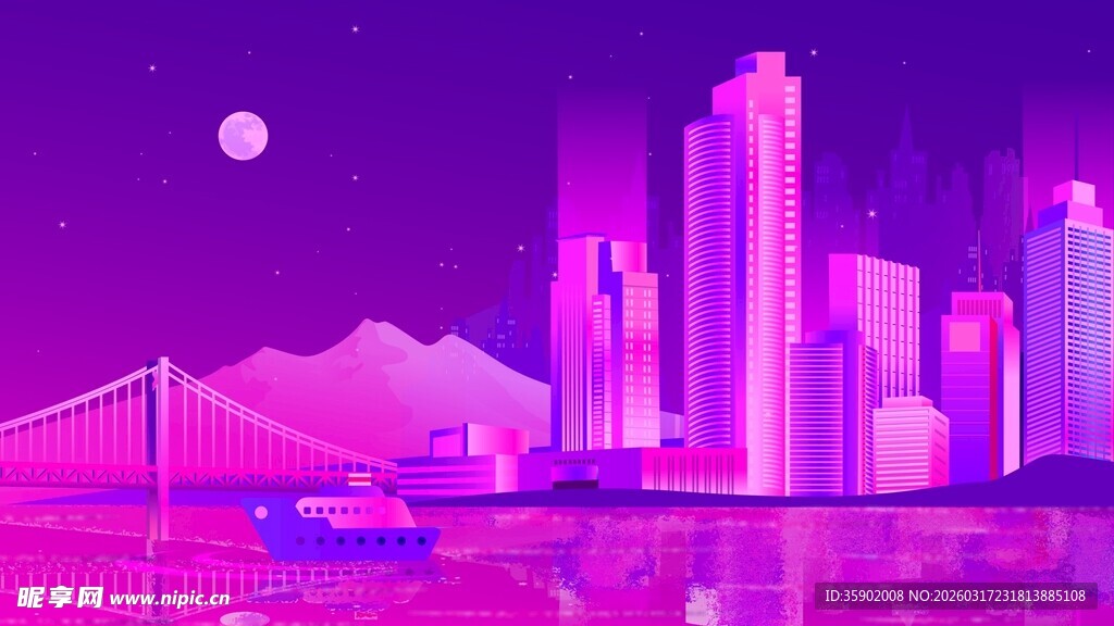 梦幻紫色都市夜景风光