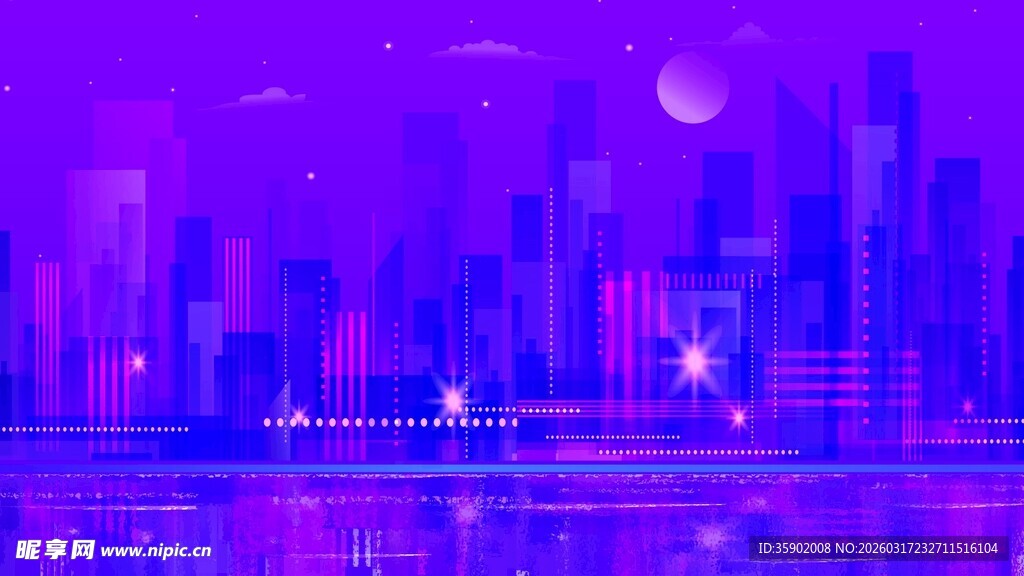 梦幻紫色城市夜景