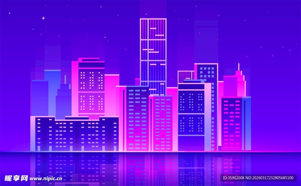 霓虹都市夜景建筑风光