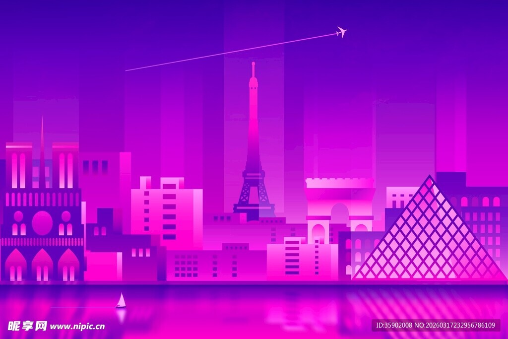 梦幻紫色城市夜景风光