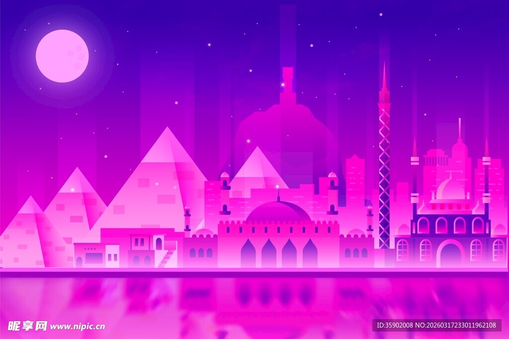 梦幻粉紫城堡夜景