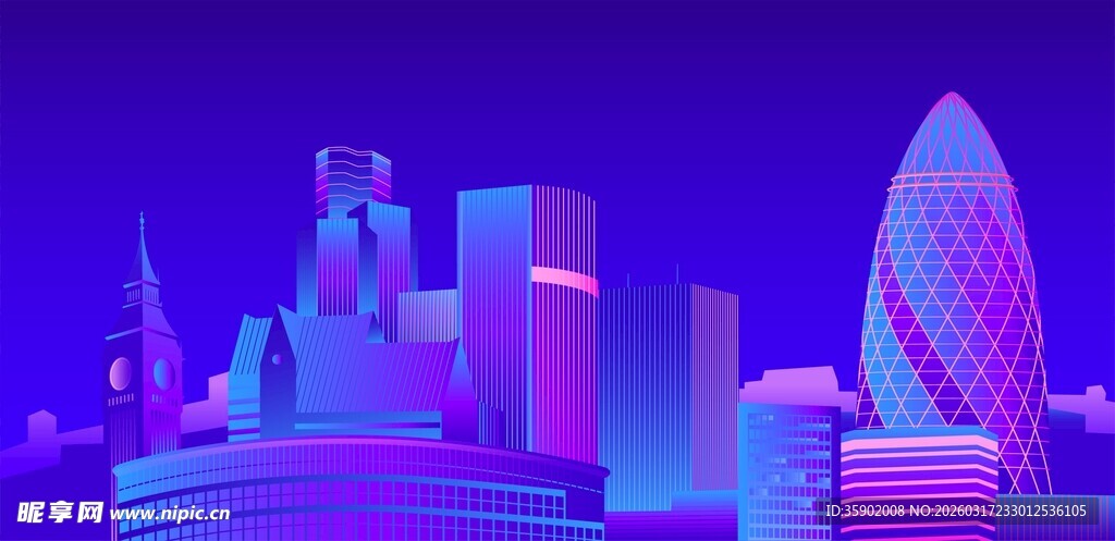 霓虹都市夜景建筑景观