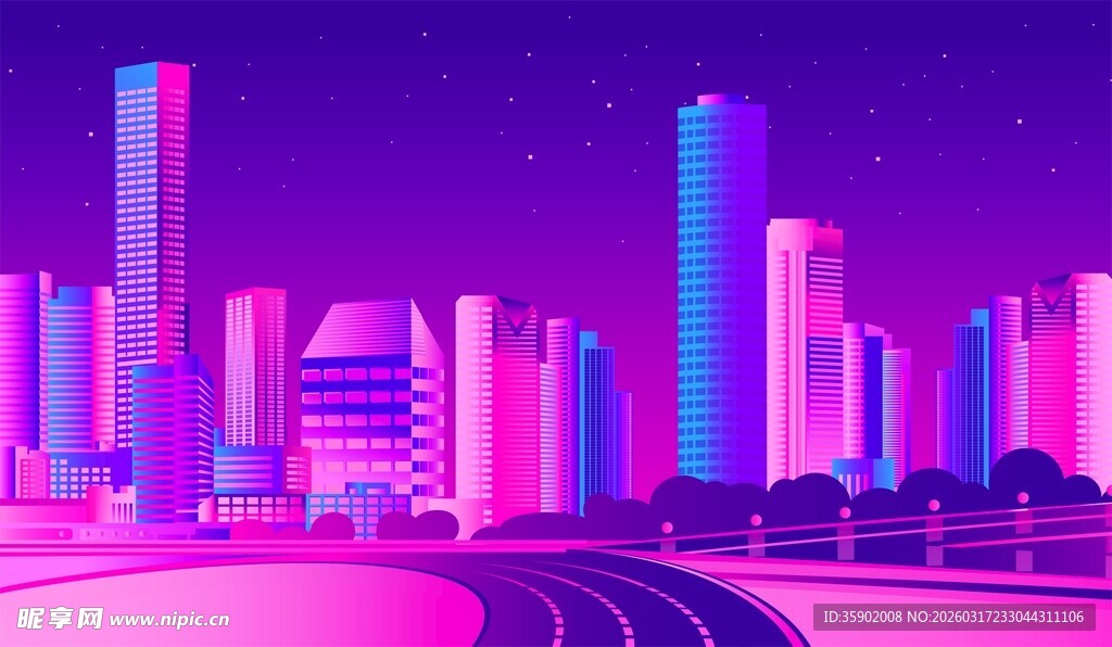 霓虹都市夜景梦幻道路穿行