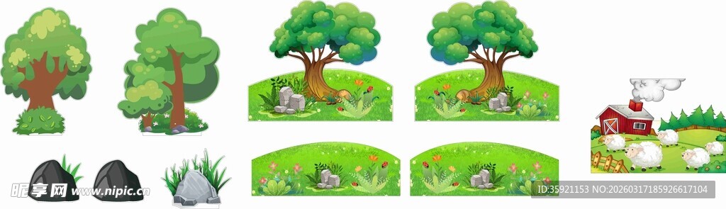 卡通风格树木草地场景图