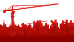 城市建设中的塔吊与人群