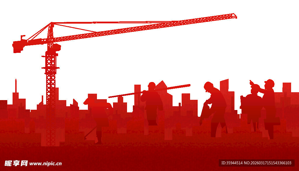城市建设中的塔吊与人群