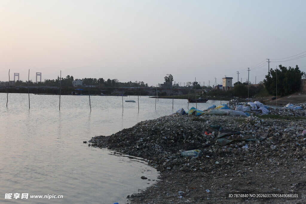 河边垃圾堆积景象