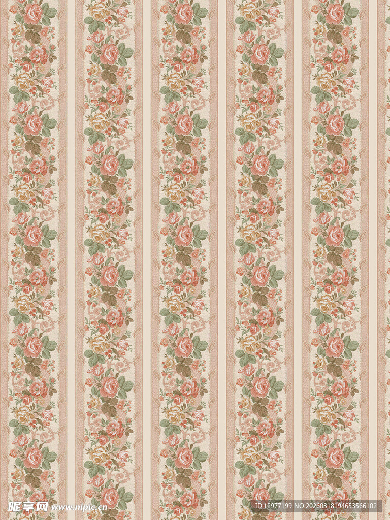 复古花卉竖条纹图案