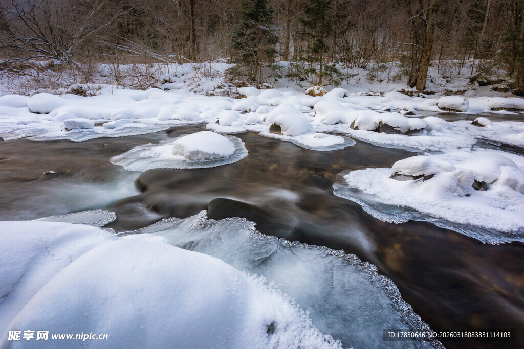 冬日溪流雪景