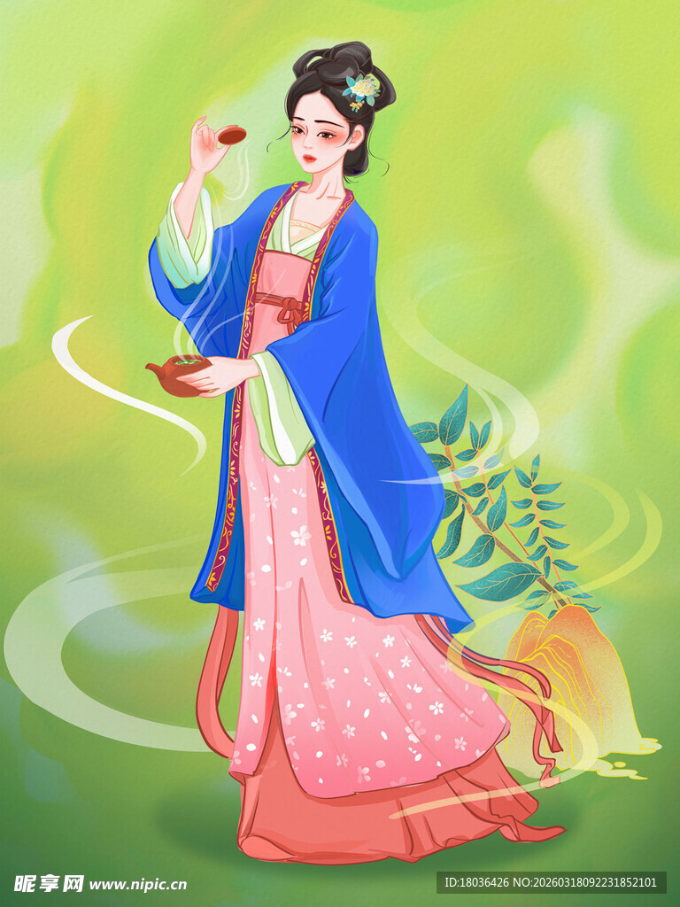 手拿茶壶的古风仕女国风美女